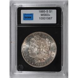 1885-S MORGAN SILVER DOLLAR, CCGS MS-63+ SEMI-KEY