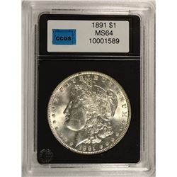 1891 MORGAN SILVER DOLLAR, CCGS MS-64