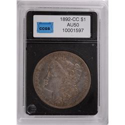1892-CC MORGAN SILVER DOLLAR, CCGS AU-50  KEY DATE