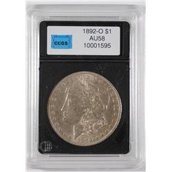 1892-O MORGAN SILVER DOLLAR, CCGS AU-58