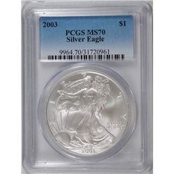 2003 AMERICAN SILVER EAGLE, PCGS MS-70! PERFECT!