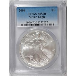 2004 AMERICAN SILVER EAGLE, PCGS MS-70 PERFECT