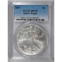 2007 AMERICAN SILVER EAGLE, PCGS MS-70 PERFECT!