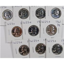 (10) 1961 PROOF WASHINGTON QUARTERS