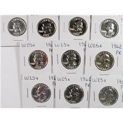 (10) 1962 PROOF WASHINGTON QUARTERS