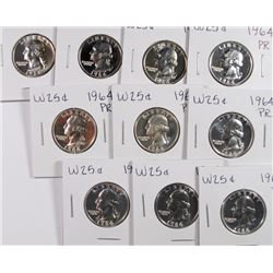(10) 1964 PROOF WASHINGTON QUARTERS
