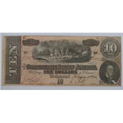 1864 $10 CONFEDERATE STATES OF AMERICA NOTE (T-68) VF