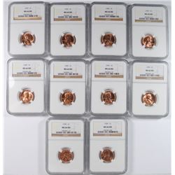 (10) 1959 LINCOLN CENTS NGC MS-66 RED !!!