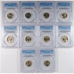 (10) 1943-D JEFFERSON NICKELS PCGS MS-65