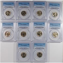 (10) 1943-D JEFFERSON NICKELS PCGS MS-65 FS