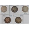 Image 1 : (5) 1895 BARBER HALF DOLLARS