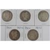 Image 1 : (5) 1907-O BARBER HALF DOLLARS