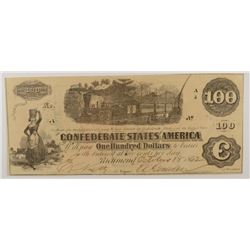 1862 $100 CONFEDERATE STATES OF AMERICA NOTE