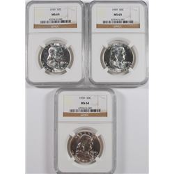 ( 3 ) 1959 FRANKLIN HALF DOLLARS, NGC  MS-64