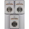Image 1 : ( 3 ) NGC GRADED MS-64 FRANKLIN HALF DOLLARS, 1959, 1963 & 1963-D