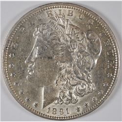 1891-CC MORGAN SILVER DOLLAR, AU+  KEY COIN
