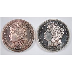 ( 2 ) MORGAN HEAD DOLLAR REPLICA ONE OUNCE .999 SILVER ROUNDS
