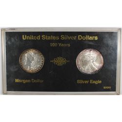 100 YEARS U.S. SILVER DOLLAR SET: 1898 MORGAN  DOLLAR, & 1998  SILVER EAGLE