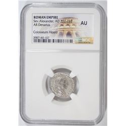 ROMAN EMPIRE SEV. ALEXANDER AD 222-235 SILVER DENARIUS, NGC AU