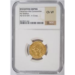 BYZANTINE EMPIRE GOLD AV SOLIDUS, HERACULUS & HER CONSTANTINE AD ,NGC CH XF