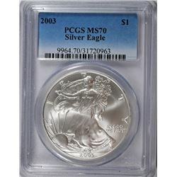 2003 AMERICAN SILVER EAGLE, PCGS MS-70! PERFECT!