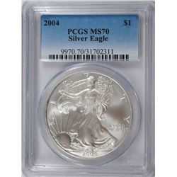 2004 AMERICAN SILVER EAGLE, PCGS MS-70 PERFECT
