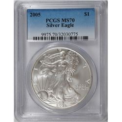 2005 AMERICAN SILVER EAGLE, PCGS MS-70 RARE LISTS IN PCGS PRICE GUIDE AT $700.00