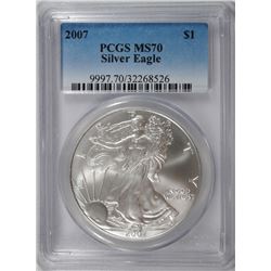 2007 AMERICAN SILVER EAGLE, PCGS MS-70 PERFECT!