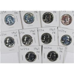 (10) 1961 PROOF WASHINGTON QUARTERS