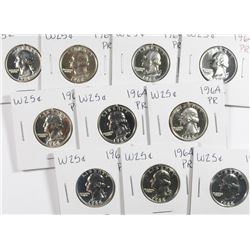 (10) 1964 PROOF WASHINGTON QUARTERS