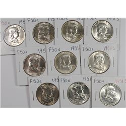 (10) 1951-S FRANKLIN HALF DOLLARS CH BU