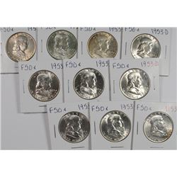 (10) 1953-D FRANKLIN HALF DOLLARS CH BU