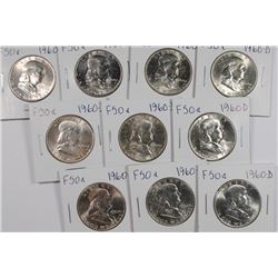 (10) 1960-D FRANKLIN HALF DOLLARS CH BU