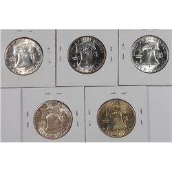 (5) CH BU FRANKLIN HALF DOLLARS (1951-D, 1951-S, 1952-S, 1953, 1953-S)