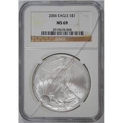 2006 SILVER AMERICAN EAGLE NGC MS-69 (CRACKED CASE)