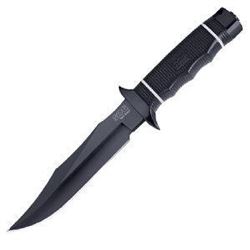 !NEW! Tech Bowie, Black Kraton Handle, Black TiNi Plain w/Sheath UPC Code: 729857990189