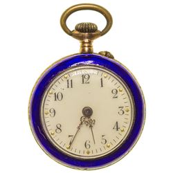 Gold and Blue Enamel Pendant Watch