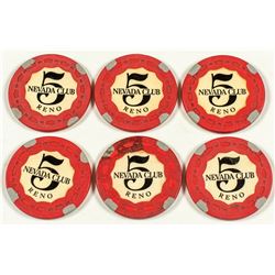 Six Scarce $5 Nevada Club Reno Gaming Chips