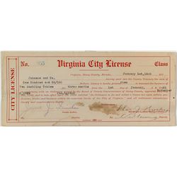 Rare Virginia City Gambling License
