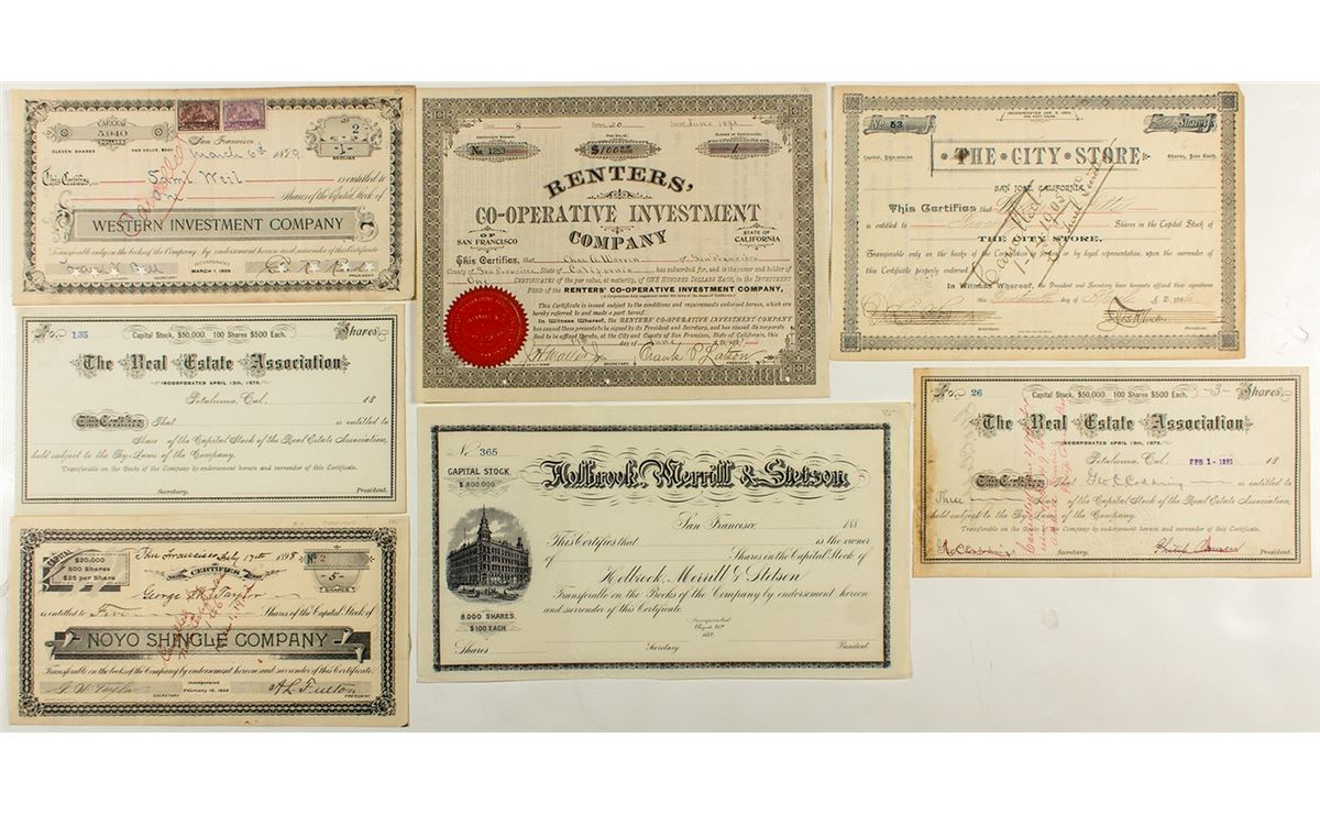 Seven California Stock Certificates