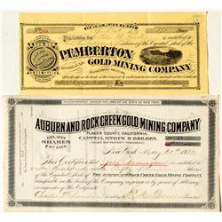 Two Auburn Area Mining Stock Certificates