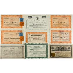 Nine Manhattan Nevada Stock Certificates