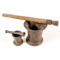 Two Iron Mortars & Pestles