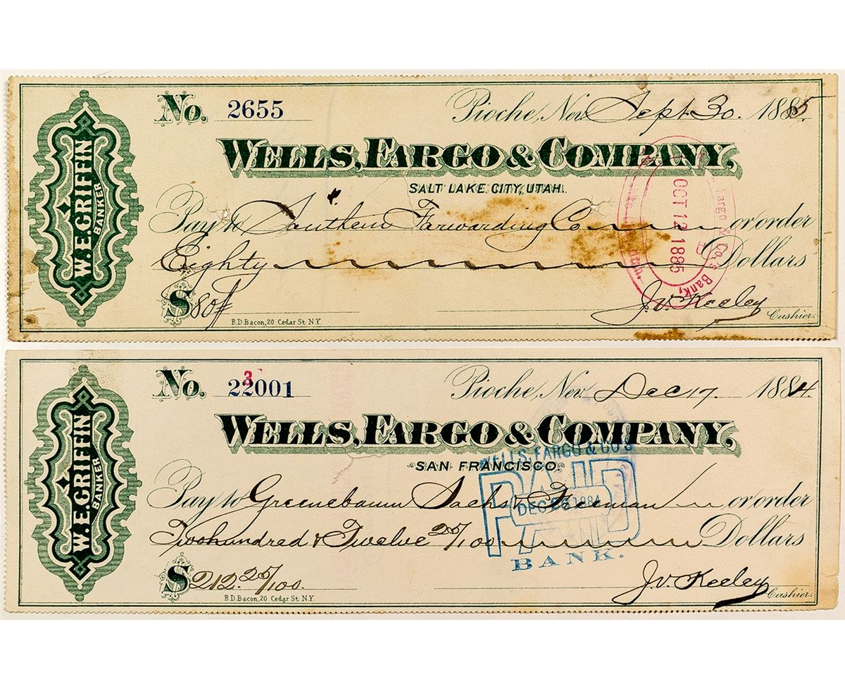 Two Wells Fargo Pioche Checks