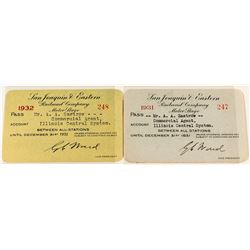 San Joaquin & Eastern Railroad Co. Passes