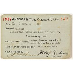 Amador Central Railroad Co. Pass