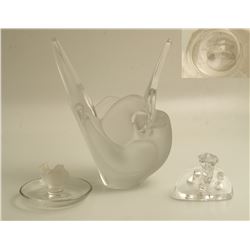 Two Lalique Signed Frosted Birds