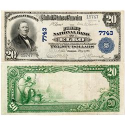 Elko, Nevada - $20, 1902 Plain Back, The First National Bank Of, Charter 7743.  Fr. 650