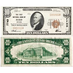 Elko, Nevada - $10, 1929 Type 1, The First National Bank Of, Charter 7743.  Fr. 1801-1