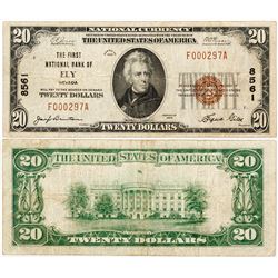 Ely, Nevada - $20, 1929 Type 1, The First National Bank Of, Charter 8561.  Fr. 1802-1